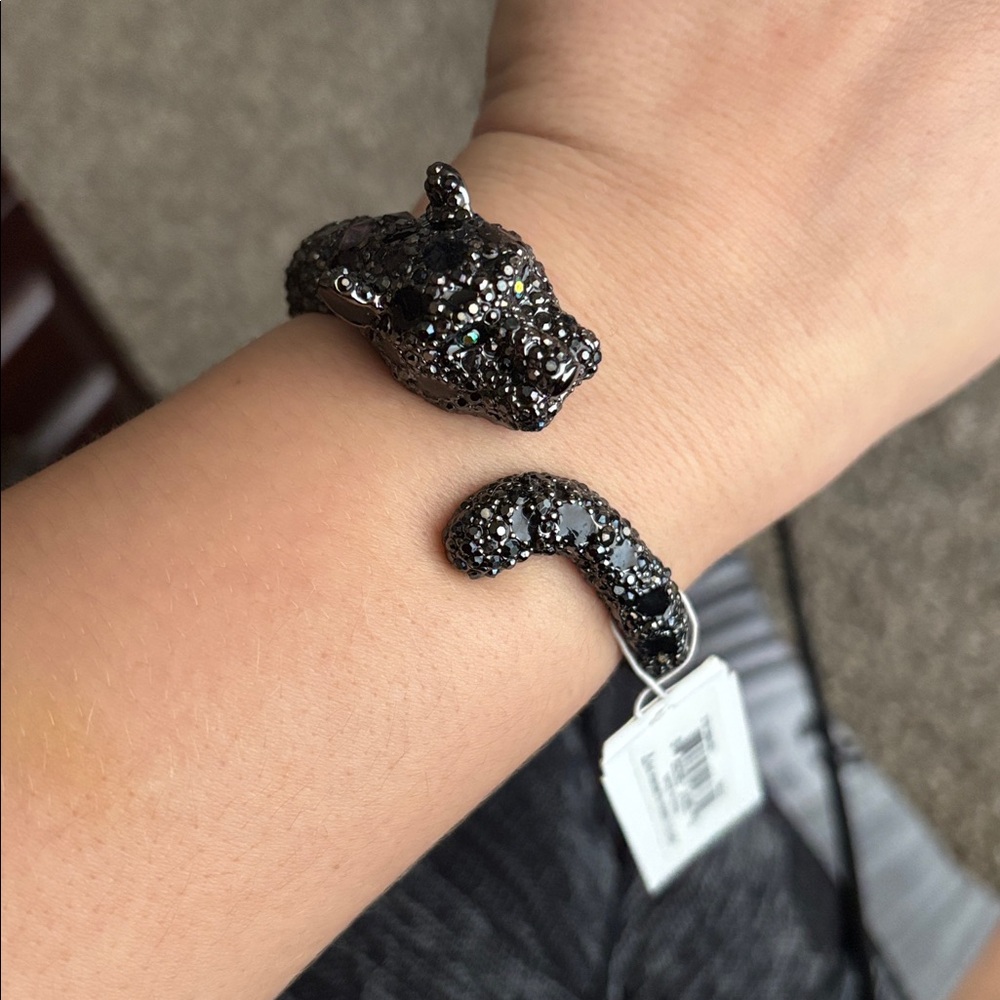 Betsey Johnson Black Crystal Panther Cuff Bracelet - Picture 2 of 3